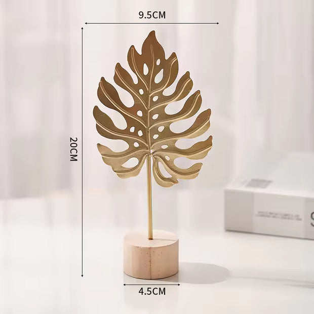1pcs Golden Ginkgo Leaf Feather Metal Model Figurines Manual Desktop Crafts Ornaments