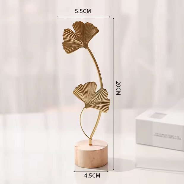1pcs Golden Ginkgo Leaf Feather Metal Model Figurines Manual Desktop Crafts Ornaments