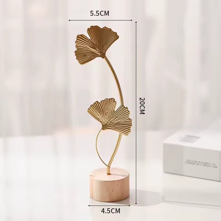 1pcs Golden Ginkgo Leaf Feather Metal Model Figurines Manual Desktop Crafts Ornaments