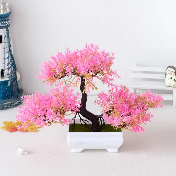 A set of artificial bonsai trees, plants, new homes, decorations