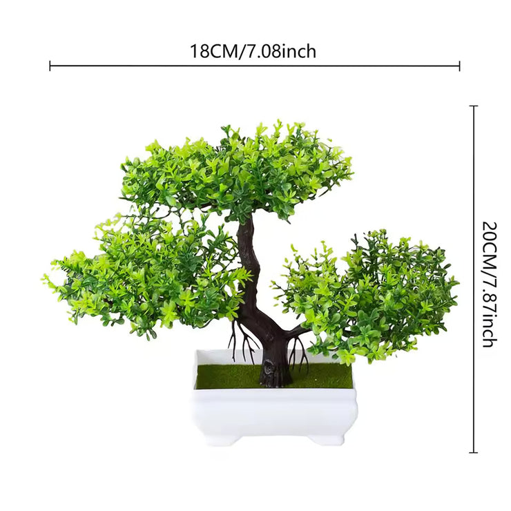 A set of artificial bonsai trees, plants, new homes, decorations