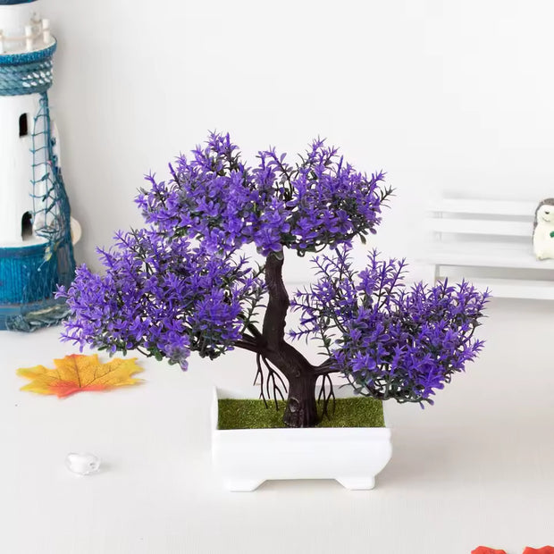 A set of artificial bonsai trees, plants, new homes, decorations