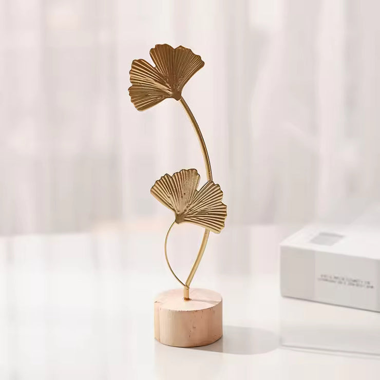 1pcs Golden Ginkgo Leaf Feather Metal Model Figurines Manual Desktop Crafts Ornaments