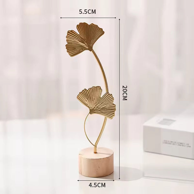 1pcs Golden Ginkgo Leaf Feather Metal Model Figurines Manual Desktop Crafts Ornaments