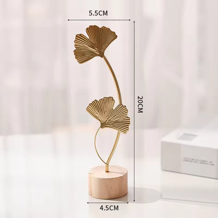 1pcs Golden Ginkgo Leaf Feather Metal Model Figurines Manual Desktop Crafts Ornaments