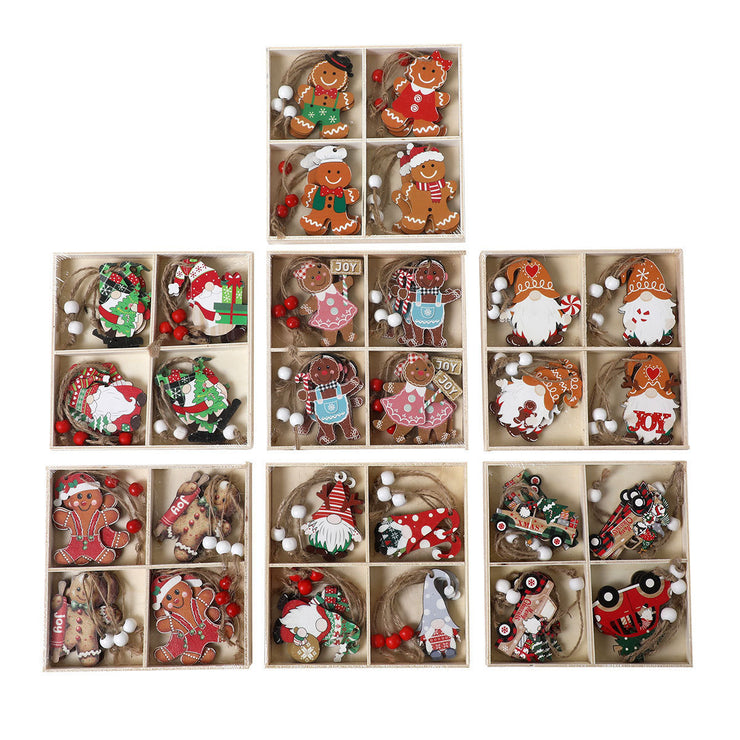 12 PCs Faceless Old Man Christmas Wooden Pendant Boxed Christmas Tree
