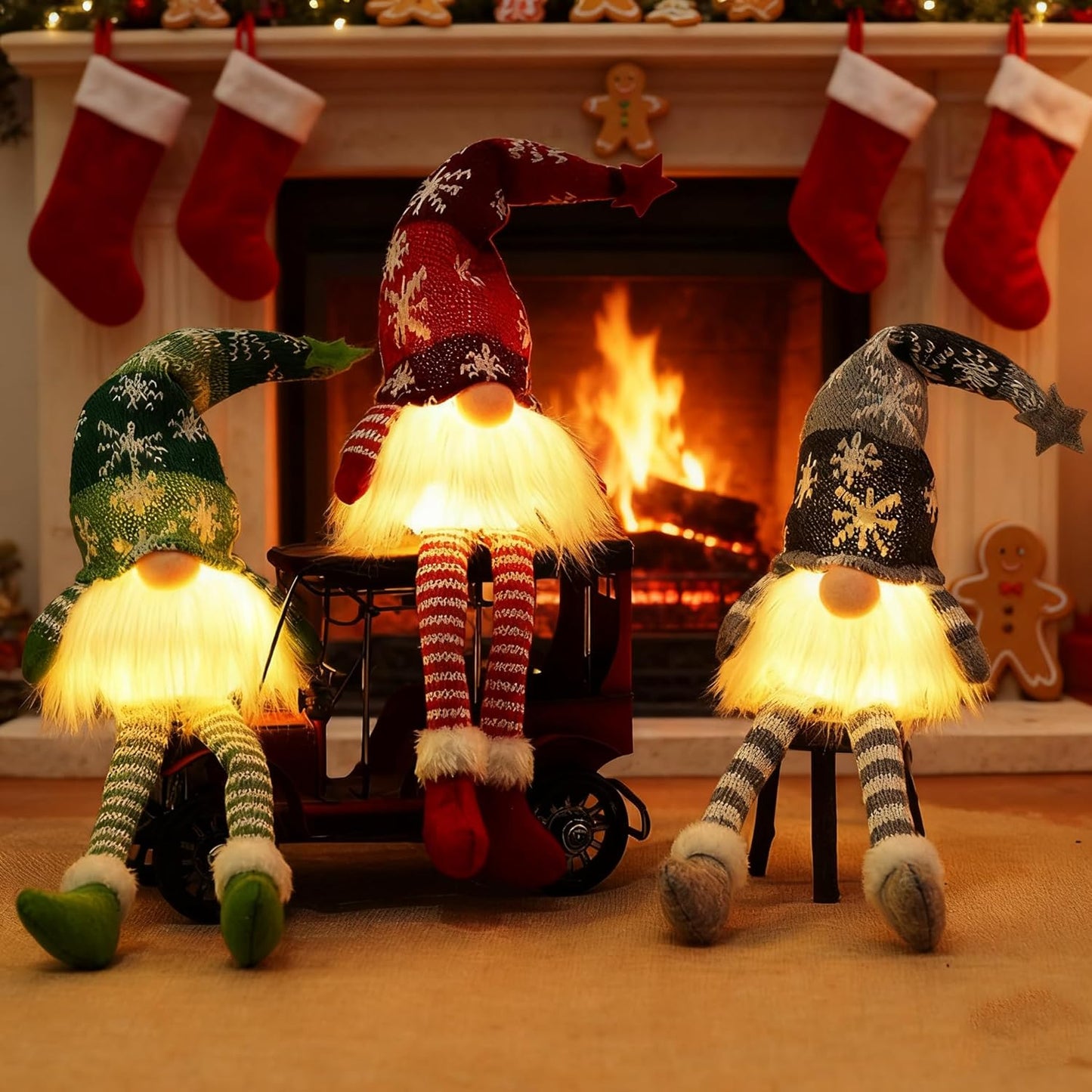 Christmas Faceless Doll Gnome Ornaments LED Light Plush Knitting Crafts Tree Pendant