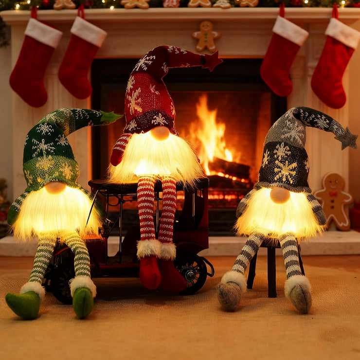 Christmas Faceless Doll Gnome Ornaments LED Light Plush Knitting Crafts Tree Pendant