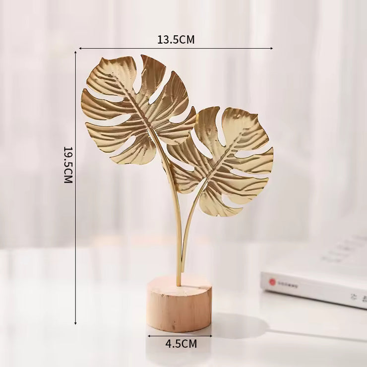 1pcs Golden Ginkgo Leaf Feather Metal Model Figurines Manual Desktop Crafts Ornaments