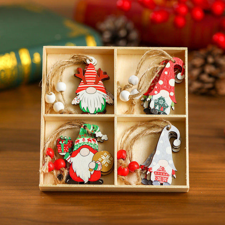 12 PCs Faceless Old Man Christmas Wooden Pendant Boxed Christmas Tree
